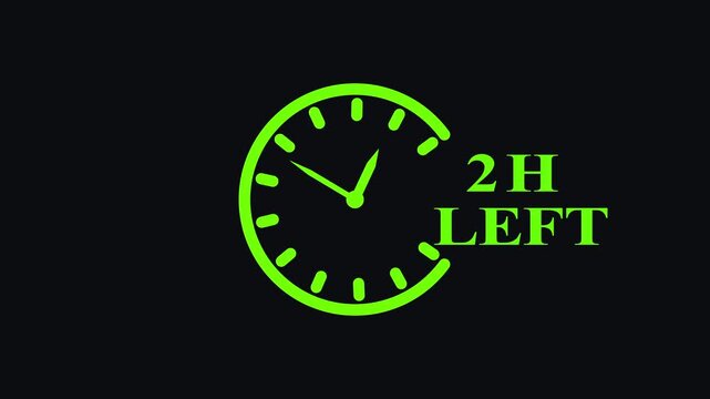  2 Hours Left Countdown Timer Animation. Clock with moving arrows. Clock countdown for deadline and urgency concept.