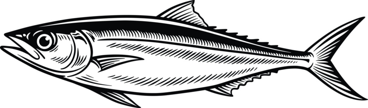 Hand drawn mackarel tuna fish vector illustration