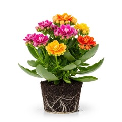 Fototapeta premium Colorful Kalanchoe Blossfeldiana Plant in Pot - A Vibrant Indoor Delight.