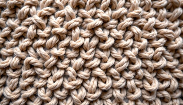 Two different textures of fabric. On the left side is a beige fabric with a knit pattern, displaying a looped style characteristic of crochet crafts