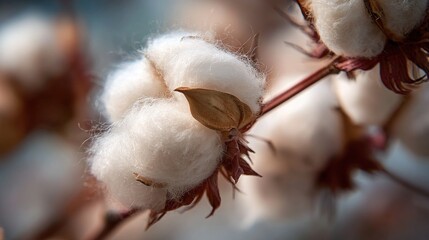 Fluffy cotton pods on a branch