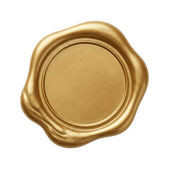 Blank gold wax seal with a smooth, round center and irregular edges, isolated on a white background