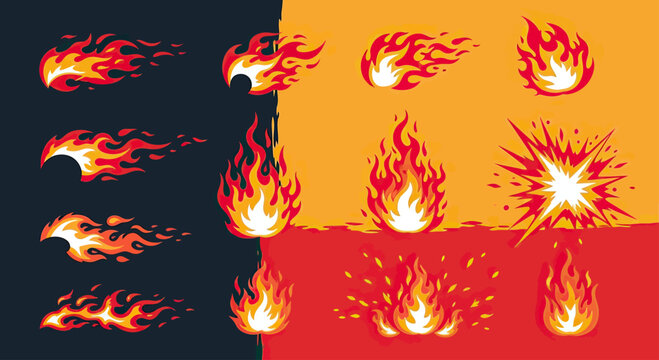 Collection of dynamic fire and explosion effects for game animation.