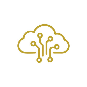 Gold Cloud Computing Icon with Circuit Board for Digital Technology
