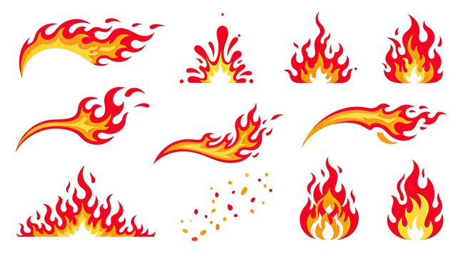 Dynamic collection of various fire flames and burning effects.