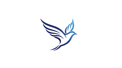 Obraz premium Minimalist logo of a blue and white bird in flight against a clean white background with a simple design.