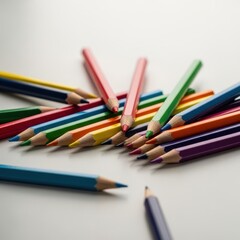 Fototapeta premium Colorful pencils arranged on a white surface, ready for drawing.