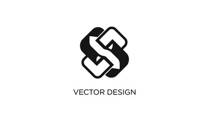 Obraz premium Black and white vector logo design featuring intertwined letters on a plain white background with the words 'VECTOR DESIGN' in a simple font.