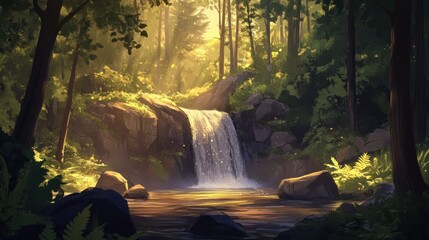 Forest waterfall scene (4)