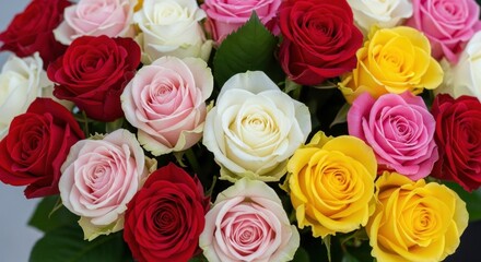 Fototapeta premium Colorful Roses Bouquet - A Vibrant Display of Floral Beauty.