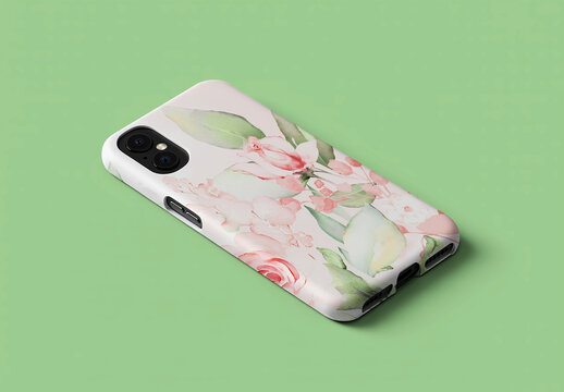 Smartphone Case Mockup with Pink Watercolor Floral Design