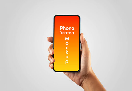 Smartphone Screen Mockup Held in Hand with Orange Gradient Display