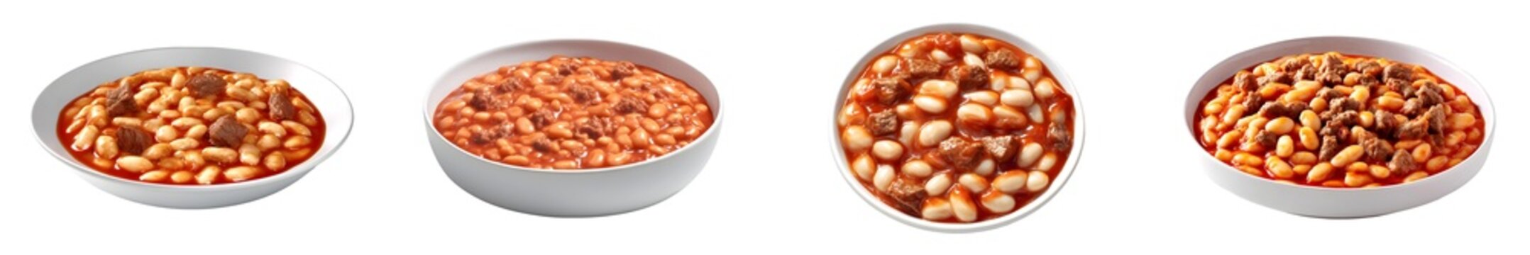 Set of fasolia white bean stew with beef in tomato sauce isolated on transparent background