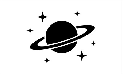 Stylized Saturn planet with rings and surrounding stars in a minimalist design. © Ramon