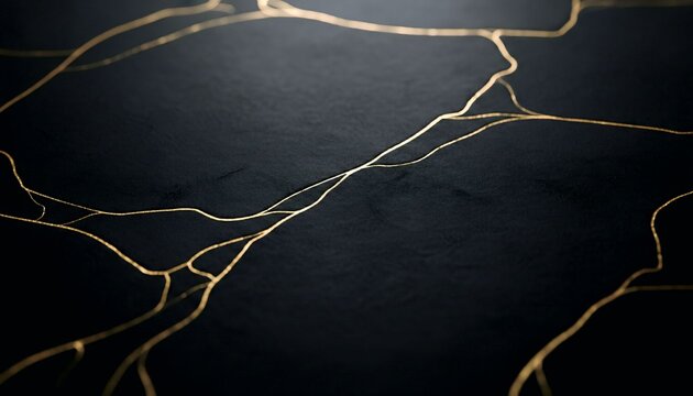 Black texture with gold cracks, luxury kintsugi style background