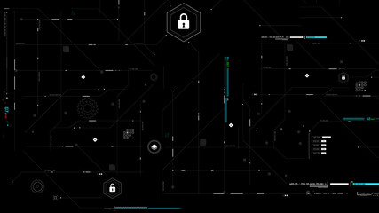 Fototapeta premium Futuristic Cyber Security HUD Interface with Digital Lock System