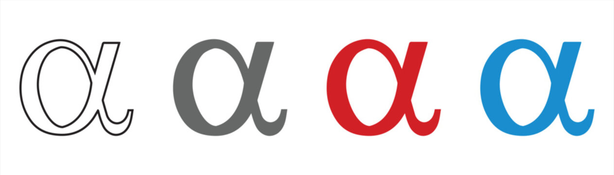 Alpha symbol set, alpha icon with color variations, vector illustration