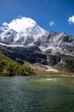 Majestic Snow Mountain and Alpine Lake in Daocheng Yading Nature Reserve, Sichuan Province, China