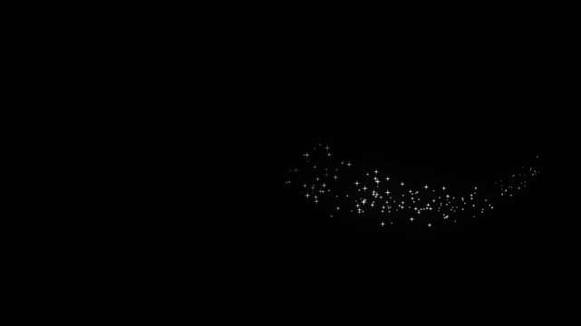 White glitter star path, magic glowing particles, fairy dust trail, twinkling sparkle animation, elegant transition effect, festive glow on black screen chroma key 4K.