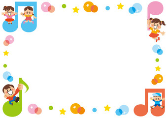 Obraz premium 誕生日,フレーム,子供,小学生,学校,幼稚園,保育園,卒業式,入学式,卒園式,卒園,入園,入園式,音楽,音符,小学校,ジャンプ,元気,かわいい,笑顔,友達,飛ぶ,遊ぶ,可愛い,ともだち,おめでとう,生徒,仲良し,園児,児童,クラスメイト,楽しい,嬉しい,パーティー,バンザイ,人物,なかよし,幼児,メッセージ,飾り枠,看板,お知らせ,枠,イラスト