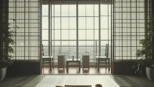 Minimalist Javanese Joglo Interior Living Space with Scenic View