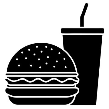 Minimalist Hamburger and Soda Cup Icon &ndash; Flat Black Food Vector Symbol