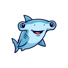 Fototapeta premium Cute cartoon hammerhead shark smiling underwater illustration.