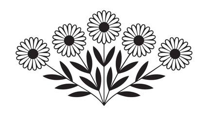 Fototapeta premium Decorative floral arrangement of five stylized daisies with leaves, in a symmetrical fan shape