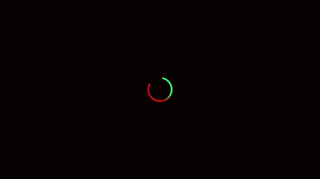 Minimalist Circular Loading Icon Animation with red and green Gradient Trail: Buffering Progress Bar Loop for Digital UI UX Design, Website Interface, and App Development on Black Background