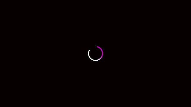 Minimalist Circular Loading Icon Animation with Pink and White Gradient Trail: Buffering Progress Bar Loop for Digital UI UX Design, Website Interface, and App Development on Black Background
