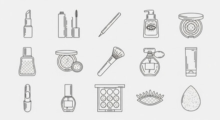 Fototapeta premium Collection of hand-drawn makeup and beauty products.