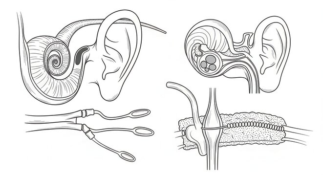 Anatomy of the Human Ear: Cochlea, Ossicles, and Auditory Nerve Diagram