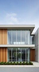 Fototapeta premium Modern house with large glass windows.
