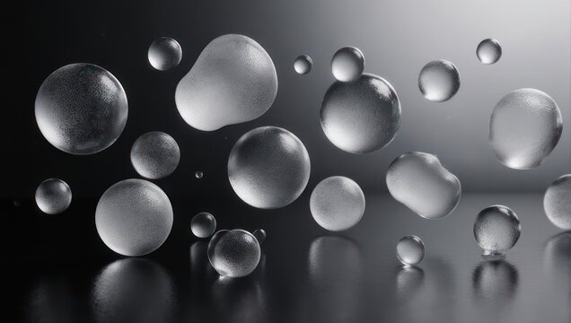 Abstract image of floating, translucent, spherical and amorphous shapes against a gradient