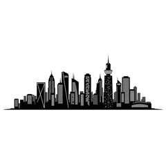 Obraz premium Modern City Skyline Silhouette Illustration, Urban Landscape Vector, Metropolis Architecture Concept