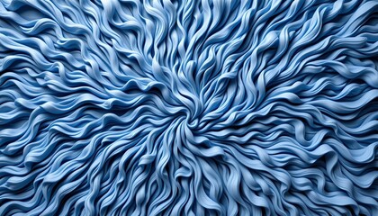 An intricately folded blue material with an organic, wavy texture that resembles fabric or paper. It occupies most of the frame, filling it from left to right and top to bottom