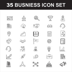 35 Modern Flat Business Icons Set Vector Collection for Corporate Branding and Marketing