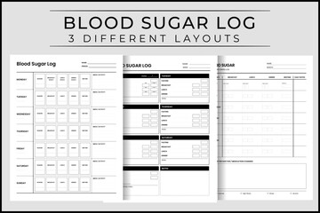 Blood Sugar & Diabetes Monitoring Journal, Glucose Level Tracker for Health Management, Medical Logbook, Vector Illustration, Printable Interior Pages