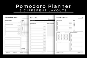 Pomodoro Daily Planner for Time Management, Focus and Flow Productivity Journal, Task Estimation Logbook, Study and Work Session Tracker, Vector Illustration, Printable