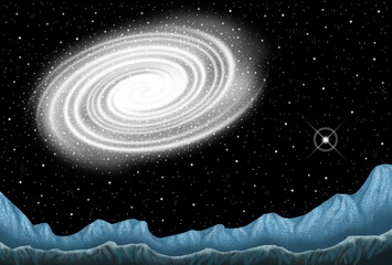 宇宙のイラスト - 渦状星雲・渦巻き銀河・山脈