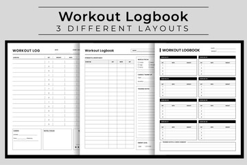 Workout Logbook for Strength and Resistance Training, Gym Exercise and Fitness Record Journal, Muscle Focus and Cardio Tracker, Vector Illustration