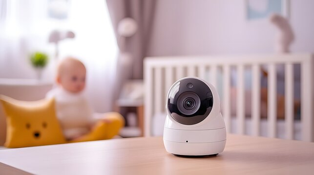 Smart baby monitor placed near a crib for safety