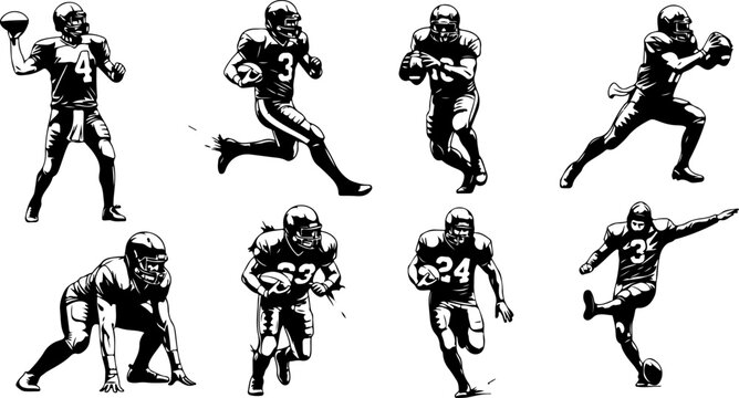 American football players, group of football players,silhouette