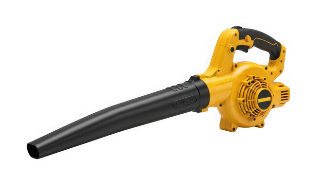 Yellow and black electric leaf blower with long nozzle and handle transparent background