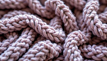 A close up of several pieces of knitted fabric in shades of pink and peach, with some darker sections that might suggest stitching patterns