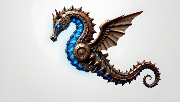 An intricately designed dragon like creature with a detailed mechanical body, set against a simple grey background