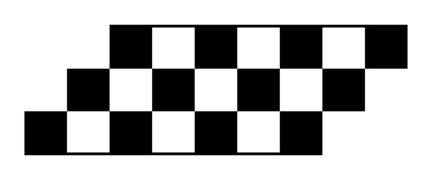 Classic checkered flag stripe pattern, black and white racing banner element for motorsport branding and competition graphics, PNG with transparent background