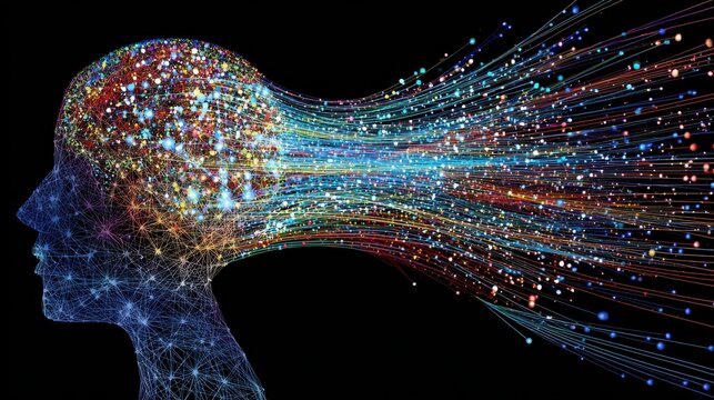 Communication and data analysis transforming abstract technology backgrounds with intimidating deep data AI learning information in artificial intelligence realm, ideal for tech and futuristic themes.
