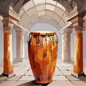 Vibrant painterly illustration of a single traditional conga drum.