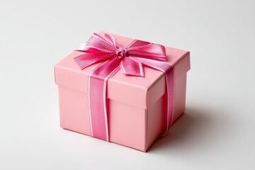 Obraz premium Elegant Pink Gift Box with Ribbon on Neutral Background for Celebrations